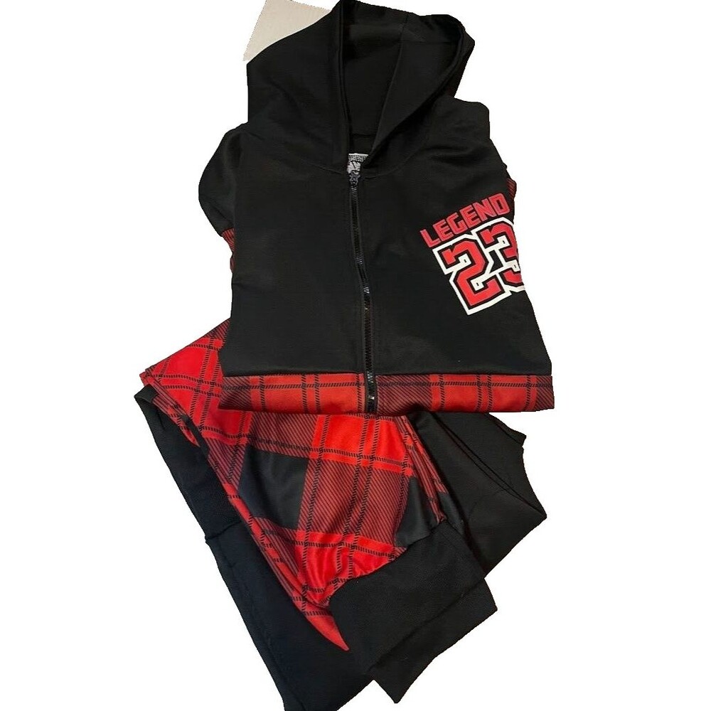 1738 Men's Legend 23 Streetwear Black/Red  Hoodie & Joggers Track Suit Sz XXL